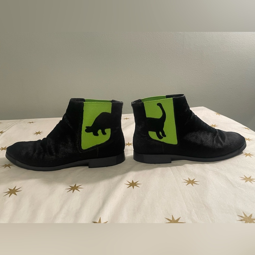 Camper Twins Chelsea Boots  Black Neon Green Calf Fur Leather Dinosaur - Picture 10 of 10